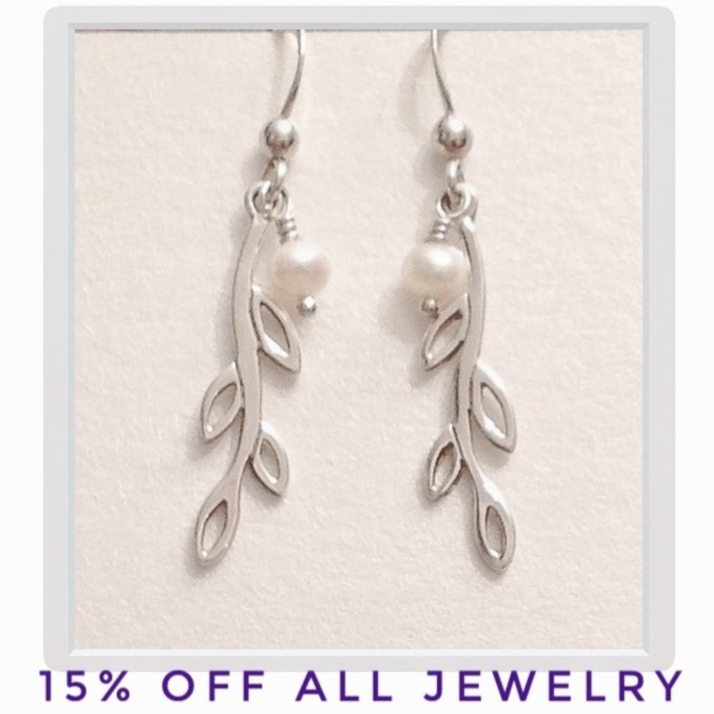 Vintage Dainty Genuine .925 Silver Pearl Vine Drop Earrings NWT